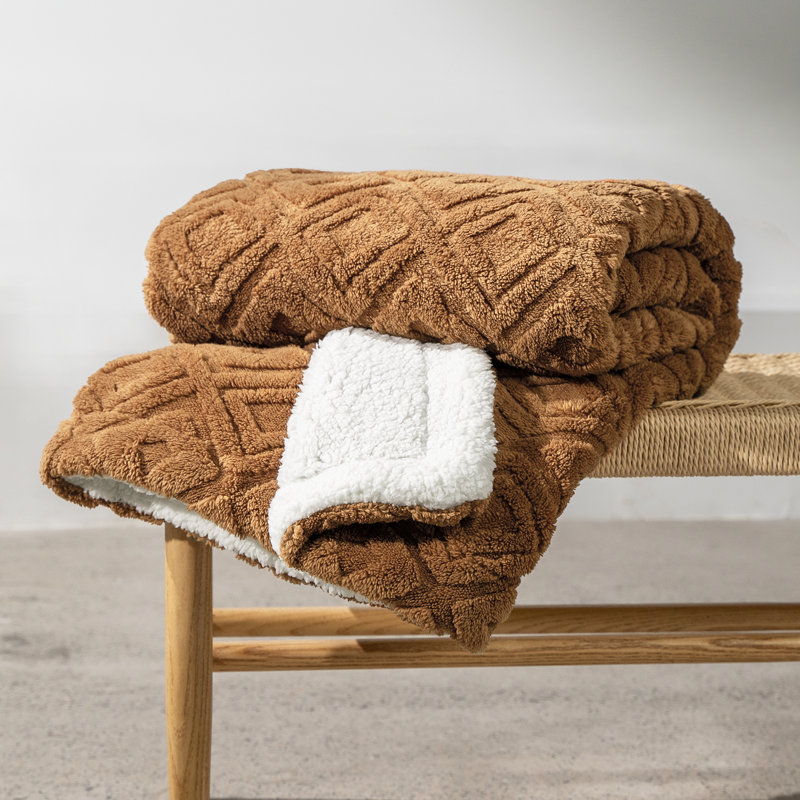 Jeté lesté jacquard Boho - Doux Sherpa, L 50 po x L 60 po, Terracotta