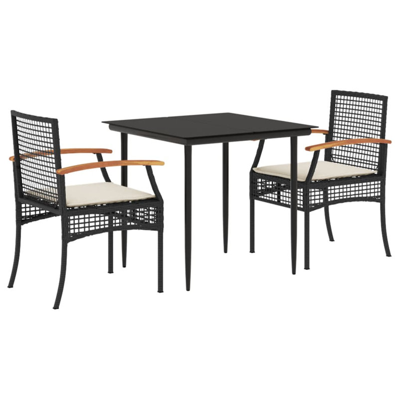 Latitude Run® 3 Piece Patio Dining Set With Cushions Gray Poly Rattan, White/Black, 2