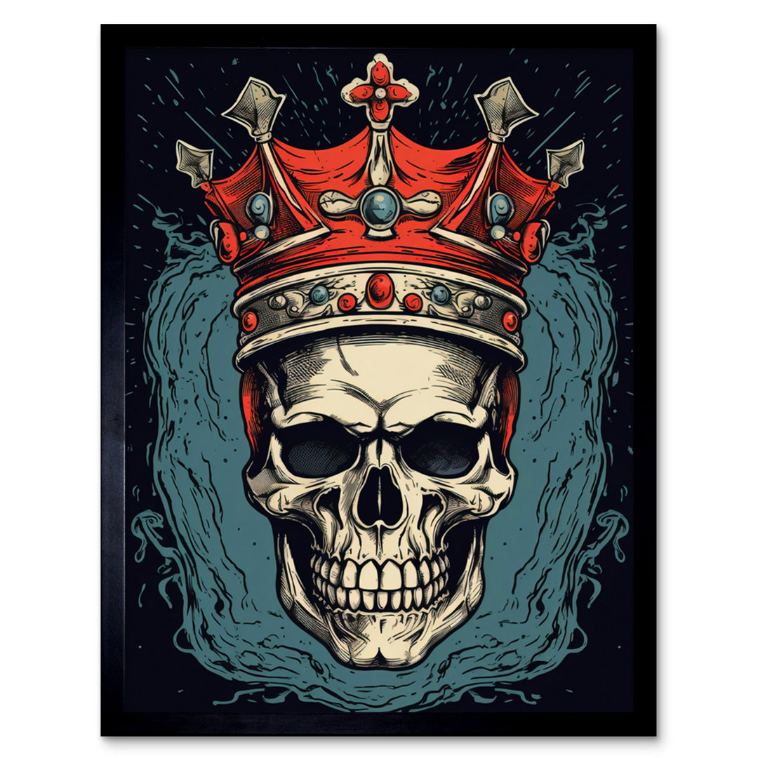 Dureau Skull Red Crown Old School USA Tattoo Ink Body Rockabilly Americana - Single Picture Frame Print