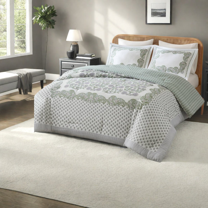 Cotton Blend Striped and Paisley Comforter Set