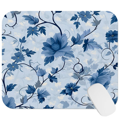 Floral Blue Flower Pattern II Cottage & Cottagecore Gaming Cute Office Laptop Desk Pad Gift Mat Square Rectangle Non-Slip Mousepad