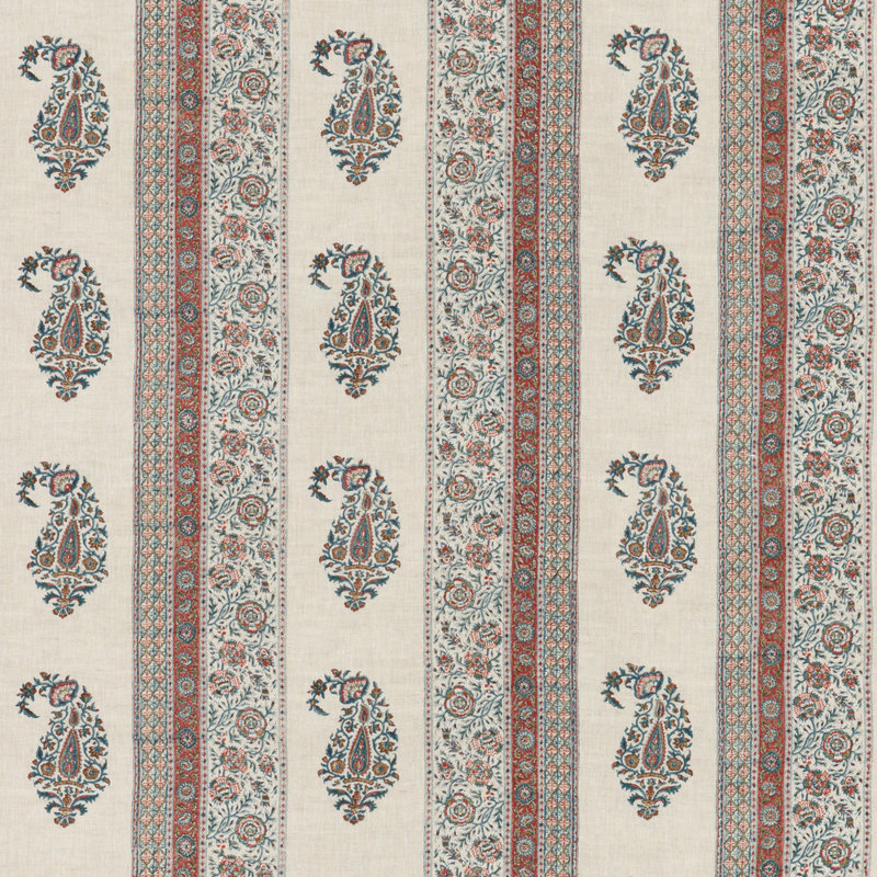 Portobello Linen Fabric, Red/Blue