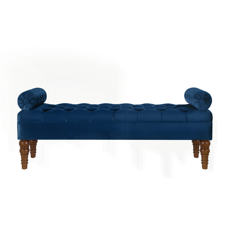 Upholstered Window Bench with Tufted Button, Navy