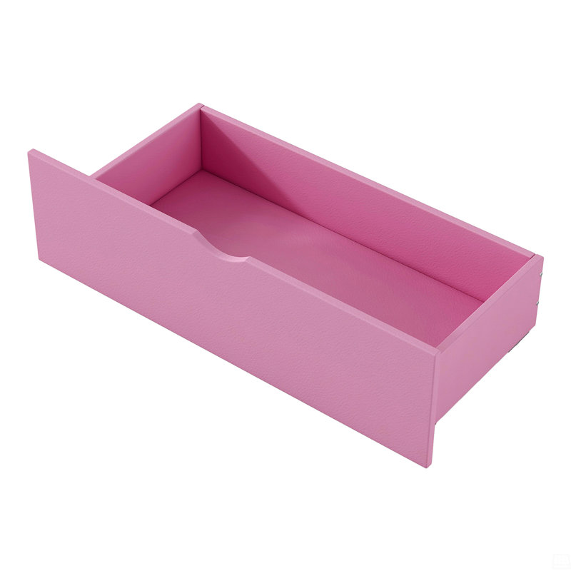 Wood Twin Size Platform Bed With Guardrail And 2 Drawers, Pink