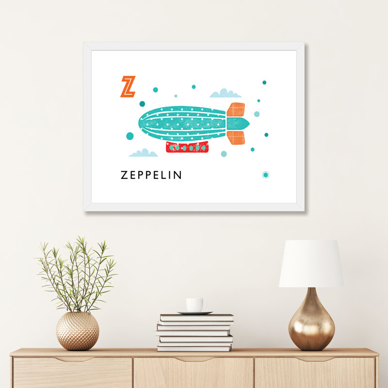 Z Is for Zeppelin - imprimé, Blanc, H 24 po x l 32 po x P 1 po, Papier encadré blanc