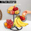Panier à fruits avec support à banane, panier de rangement pour fruits et légumes avec support à bananier pour comptoir de cuisine, organisateur amovible pour grignotines à pain (noir, base en métal à 3 niveaux)