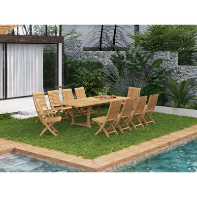 Ensemble repas extérieur rectangulaire en teck 9 pièces Devon
