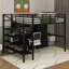Lit mezzanine double en métal avec garde-robe et table
