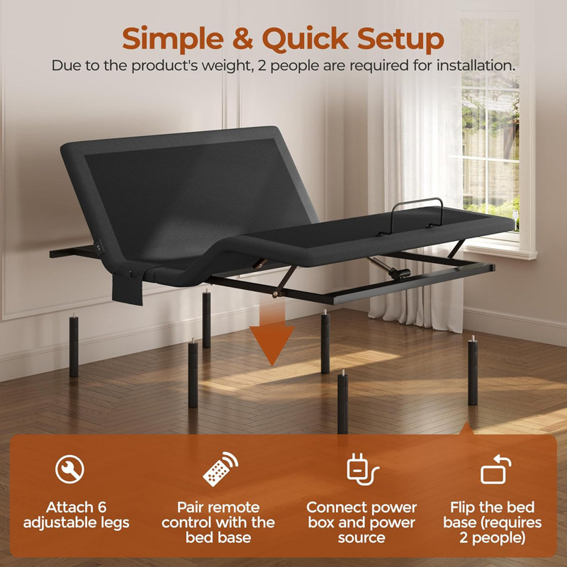 Queen Adjustable Bed Frame with Wireless Remote Control, Queen Size Adjustable Bed Base