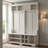 Modern Hallway Hall Tree With Metal Hooks And Storage Space, Multi-functional Entryway Coat Rack With Shoe Cubbies, White