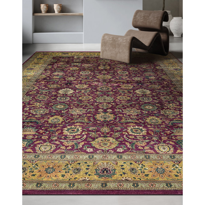 Tapis mauve et beige de haute qualité noué à la main