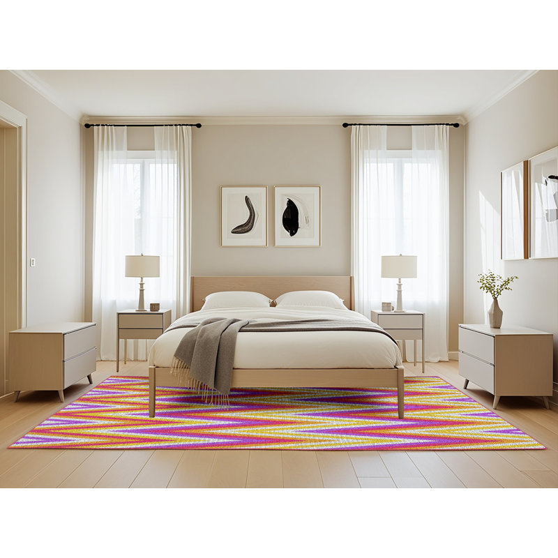 Tapis jaune à chevrons Siler, Rectangle 5 pi x 8 pi
