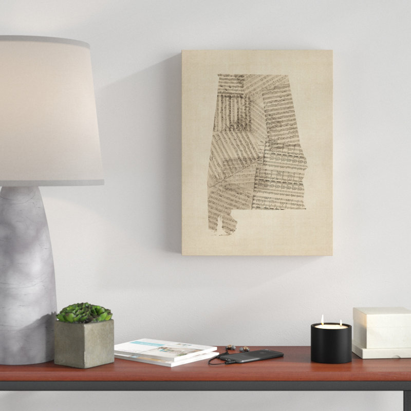 « old sheet music map of alabama », impression sur toile tendue, H 19 po x l 14 po x P 2 po
