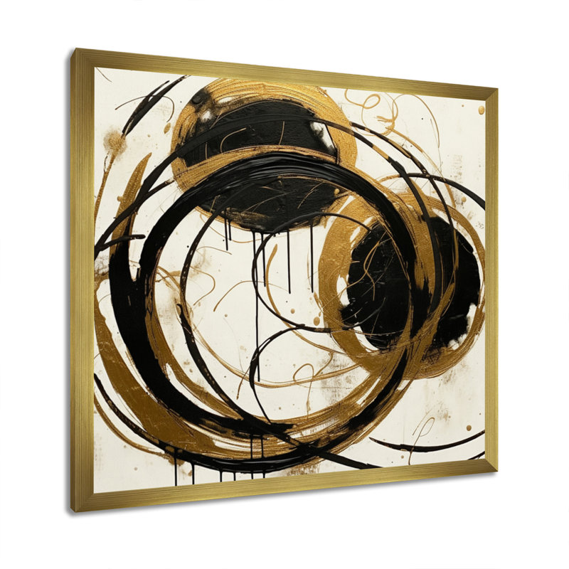 Art noir et or noir du Chaos II - Peinture abstraite, art mural, H 16 po x l 16 po x P 1 po, Encadrement doré