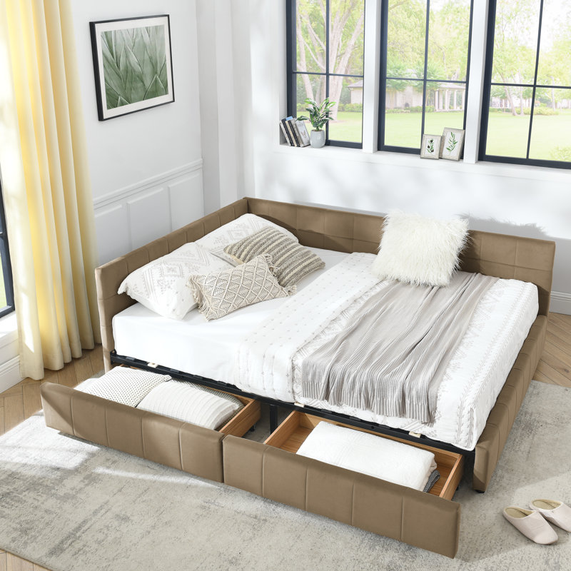 Size Storage Upholstered Tufted Bed Frame, Sofa Bed Frame With Comfortable Backrest And Armrests, Size Bed For Bedroom, Living Room,Velvet,