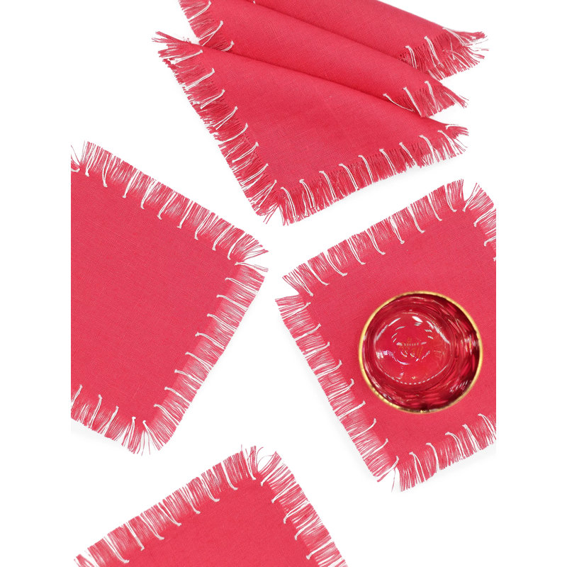 Hand Knotted Fringe Cocktail Napkin, Pink