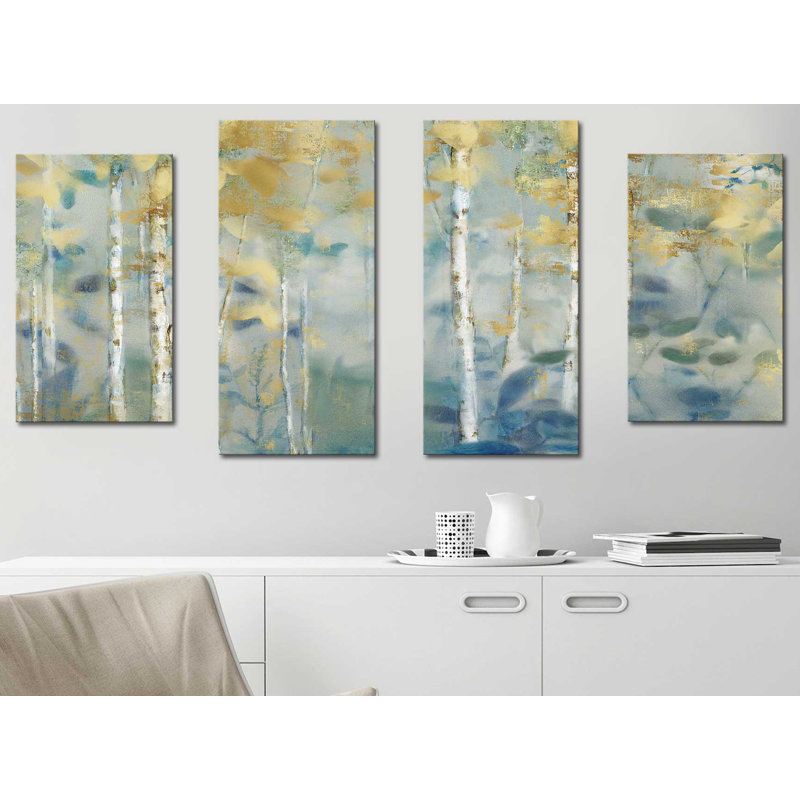 «Gilded Forest II», reproduction de 4 pièces sur toiles tendues, H 30 po x l 56 po x P 1 po