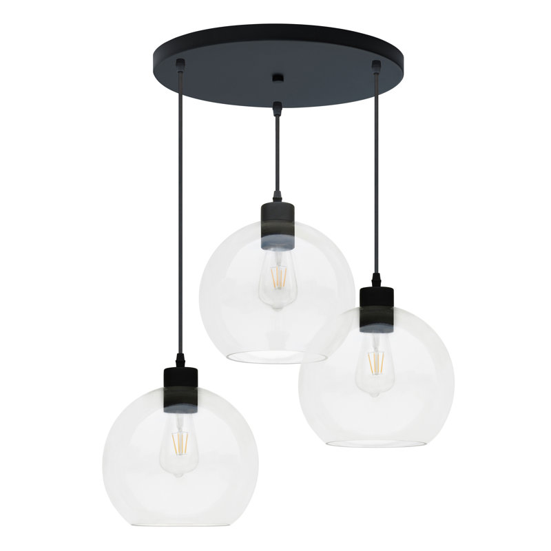 Luminaire suspendu rond 3 lumières noir mat, Noir, Trois lumières