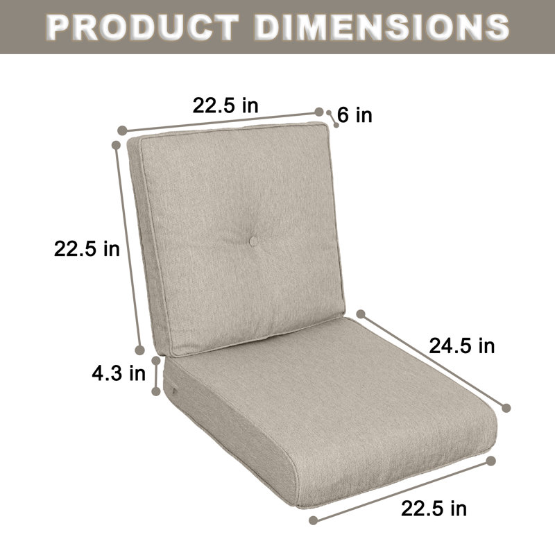 Patio Deep Seat Chair Cushions Set Of 2 - Outside High Back Thick Water-Resistant Cushion 22X24 With Zipper Cover For Outdoor Glider Rocking Chairs Loveseat Couch
