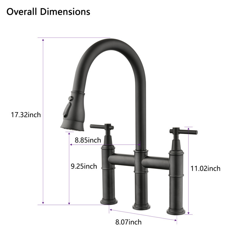 Bridge Kitchen Faucet with Pull-Down Sprayhead, Matte Black