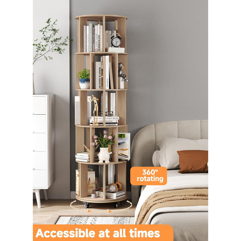 Bibliothèque 65.5 "à 5 niveaux avec 360 ° et roulettes pour le bureau à domicile, Brun