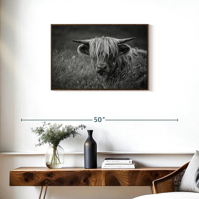 Île de Skye, Highland Catt BW, Cadre flottant noyer, 31 po x 21 po