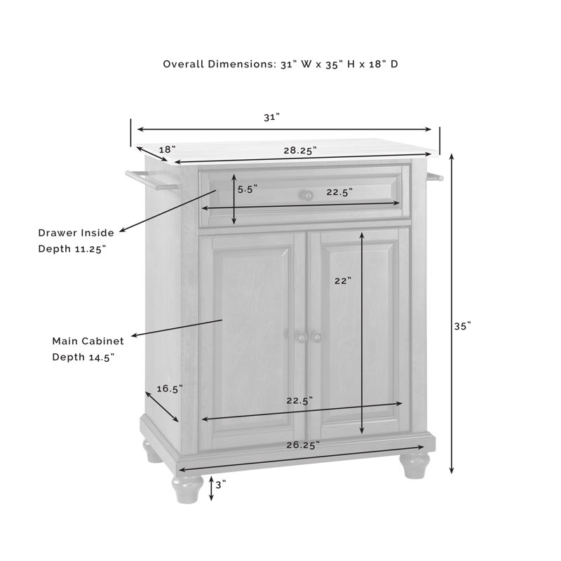 Braylie Granite Top Kitchen Cart, White