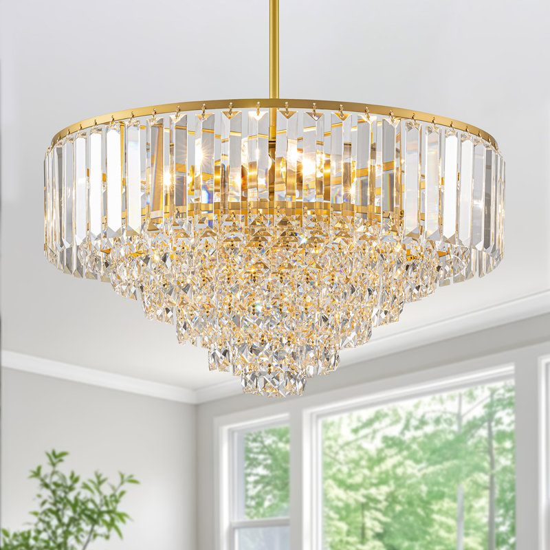 Modern 4-Tier Crystal Chandelier, 5 Lights, Gold