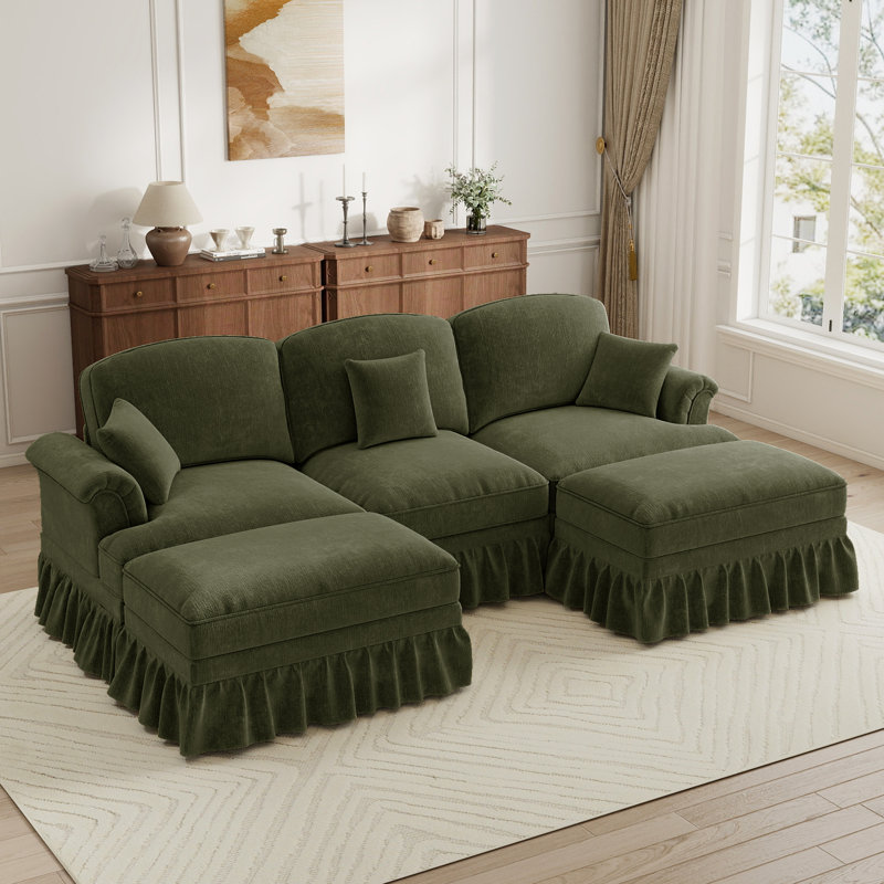Sectionals Sofa, Living Room Set, U Shape Sofa, Chenille Fabric,  For Living Room, Green Chenille