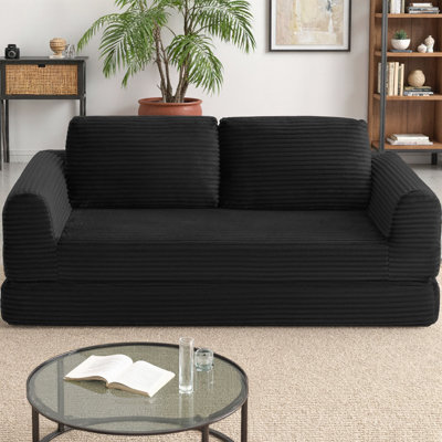 Canapé-lit convertible 2 en 1 pliant, futon en velours côtelé moderne avec lit escamotable et 2 coussins, canapé modulaire désossé pour salon, appartement, sans assemblage requis