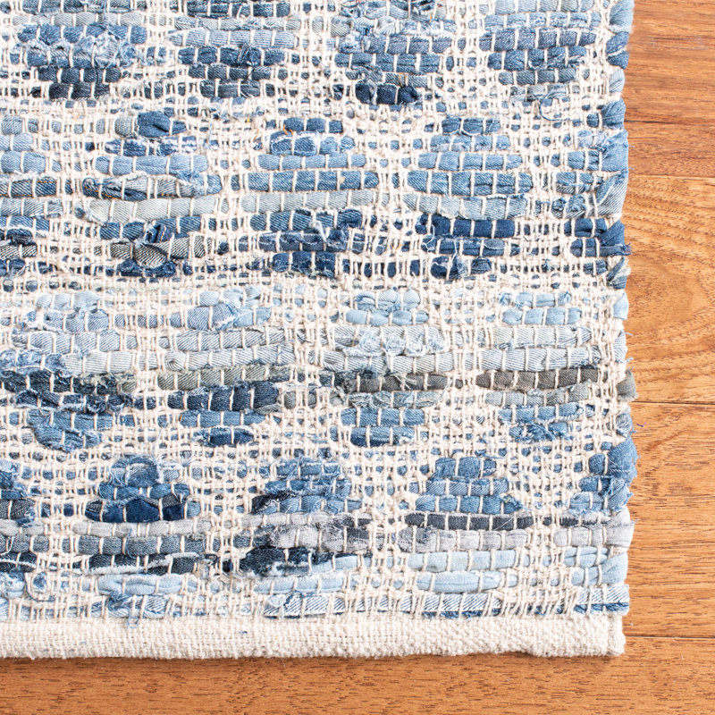 Lilliana Hand-Woven Flatweave Ivory/Blue Area Rug, Rectangle 3' x 5'