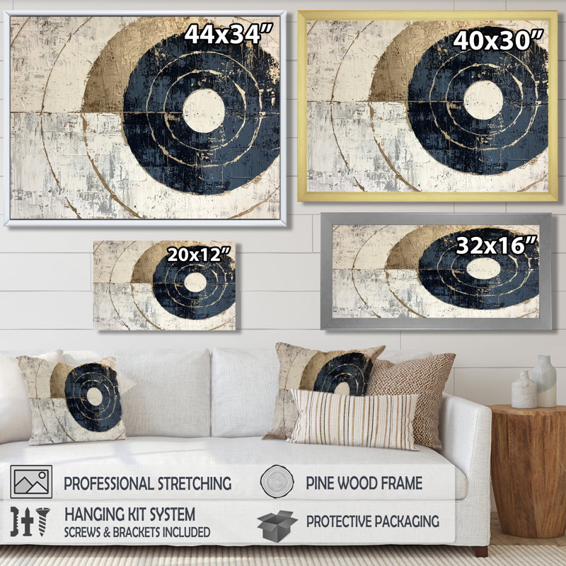 «Beige et bleu», spirale céleste équilibrée I - impression minimaliste sur toile, H 12 po x l 20 po, Noir