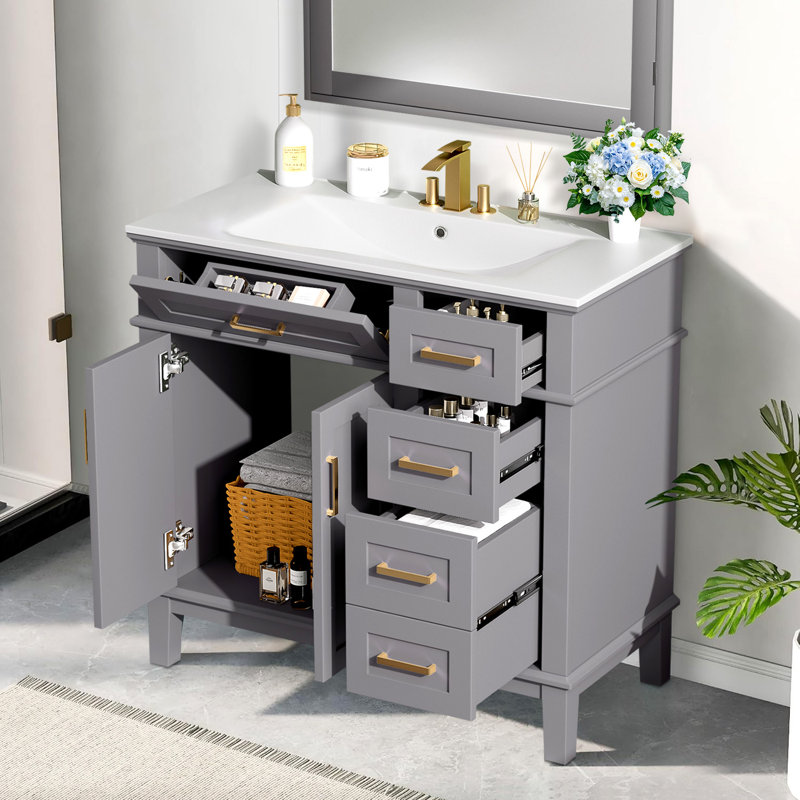 Meuble-lavabo moderne avec lavabo en céramique, Gris