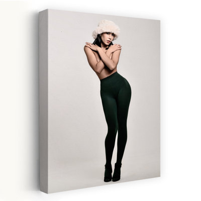 Stylish Woman In Fur Hat Modern Portrait Wall Art Print by Cesar Tejada - Wrapped Canvas Print
