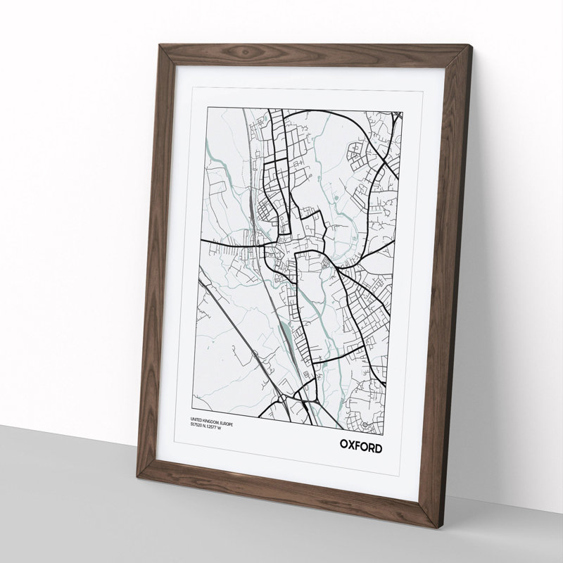 Map Oxford UK - Picture Frame Graphic Art, 65cm H x 48cm W x 2cm D, Walnut