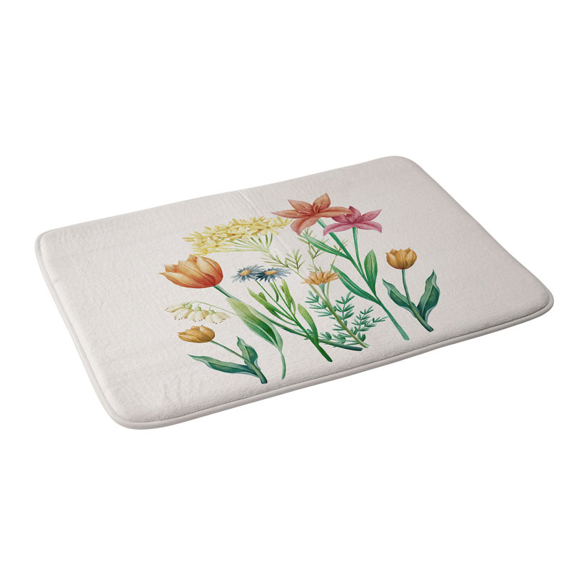 Nadja Vibrant Flowers Memory Foam Bath Mat, Single - 17" L x 24" W