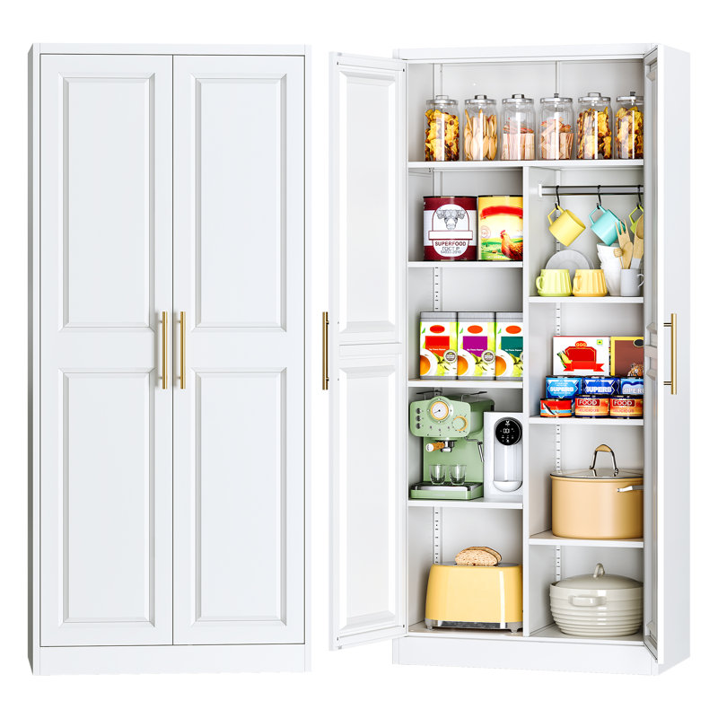 Armoire de rangement en métal de 71 po de hauteur avec 9 tablettes réglables et barre à vêtements, garde-manger avec 2 portes pour la cuisine, la salle de lavage et la maison