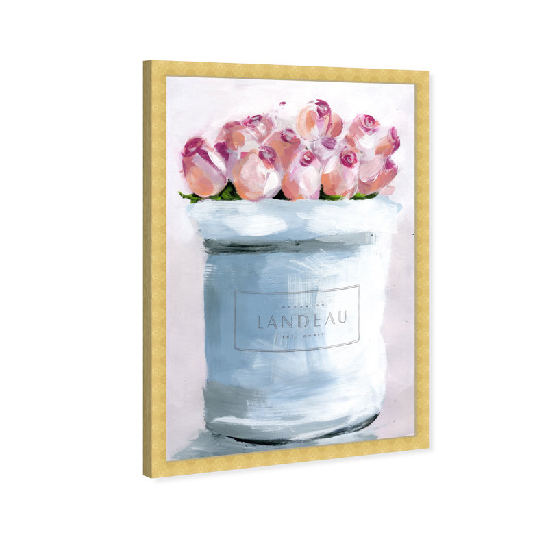 Bouquet de roses pastel peintes - Peinture sur cadre pour salle de bain, H 32 po x l 22 po, Cadre doré