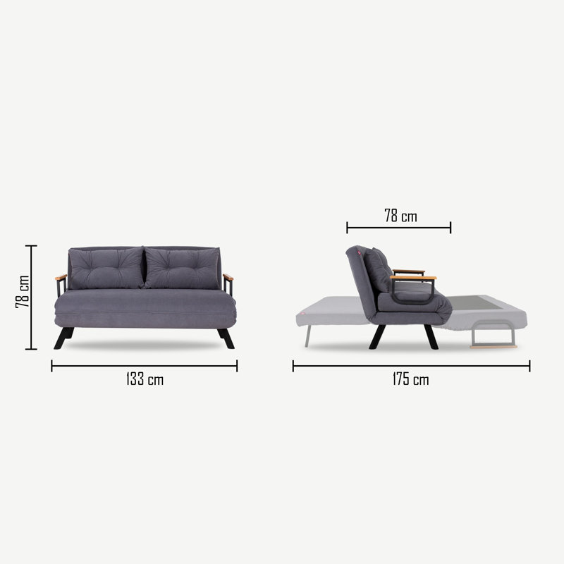 Canapé convertible à dossier touffeté de 52,4 po Tarbell, 100 % polyester gris