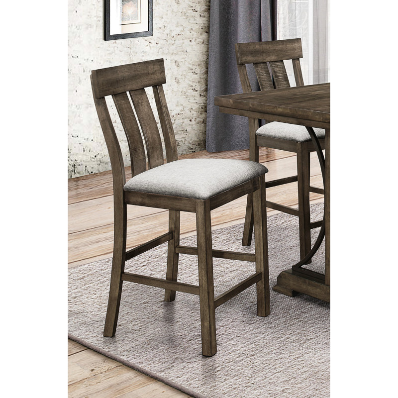 Chaises de salle à manger à hauteur de comptoir, 2 pièces, rustique, chêne brun, siège en tissu gris, chaise à dossier rustique, 2 pièces, et gris, revêtement en bois