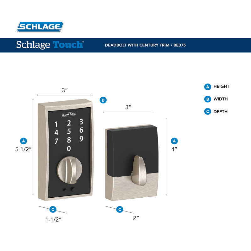 Schlage Touch Keyless Touchscreen Deadbolt with Century Trim, Matte Black