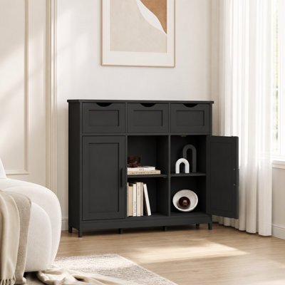 Wooden Storage Cabinet with Drawers, Adjustable Shelves & Doors, Freestanding Organizer for Living Room, Bedroom, Bathroom & Coffee Bar