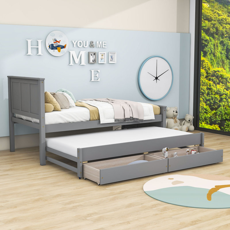 Lit plateforme simple avec rangement, gris
