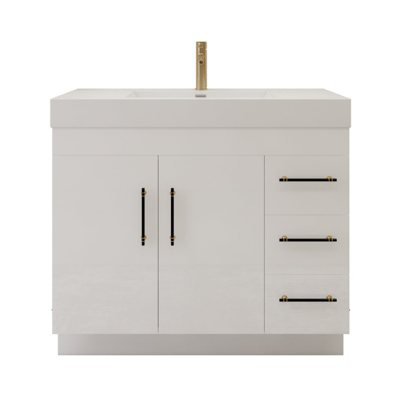 42'' Single Bathroom Vanity with Acrylic Top, Glossy White