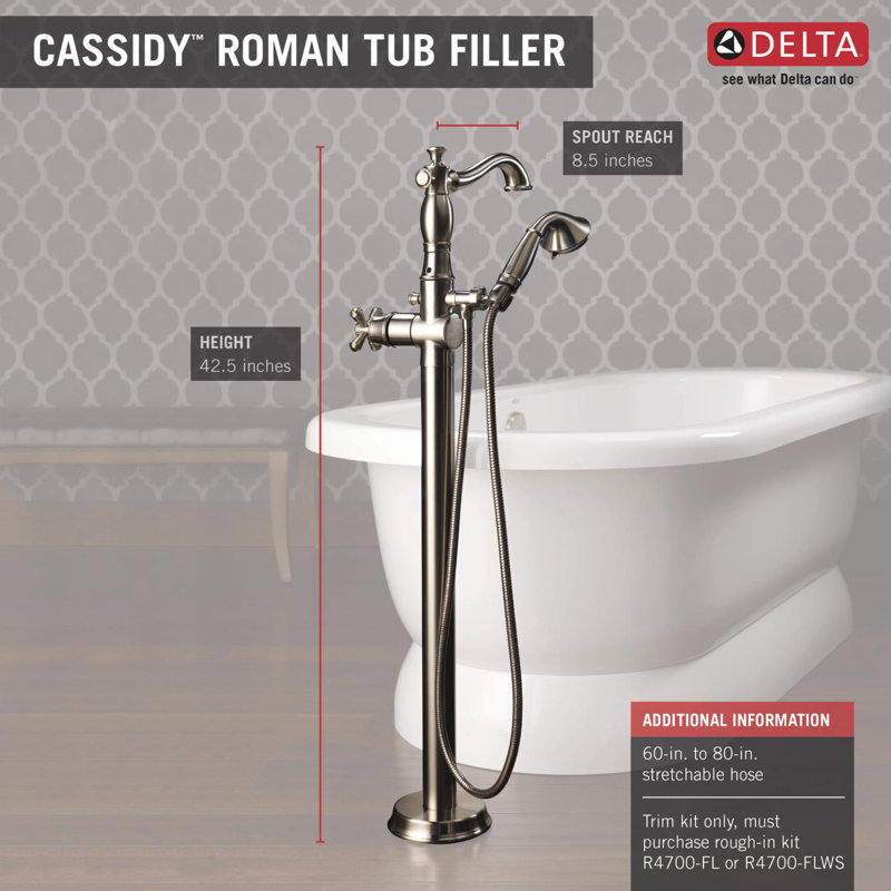 Robinet pour baignoire sur pattes à fixation au sol avec garnitures Cassidy ™, Acier inoxydable Brilliance