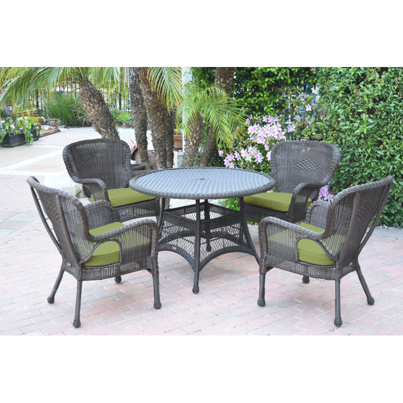 Ensemble repas 5 pièces avec coussins Batchelder, Espresso, Vert