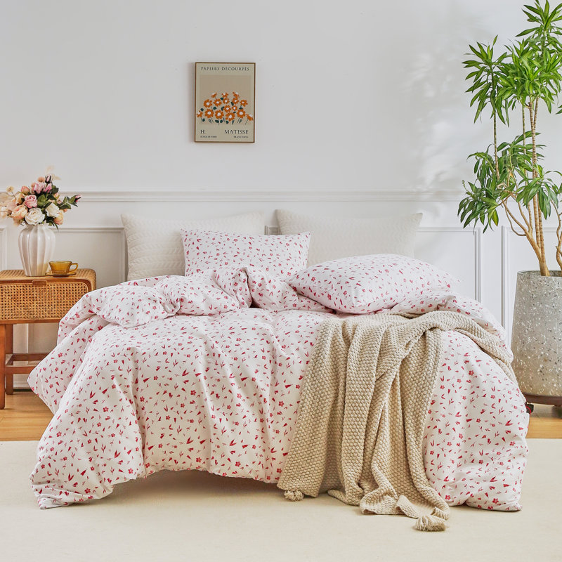 Microfiber Floral Print Comforter Set, Pink Floral, Queen Comforter + 2 Pillowcases