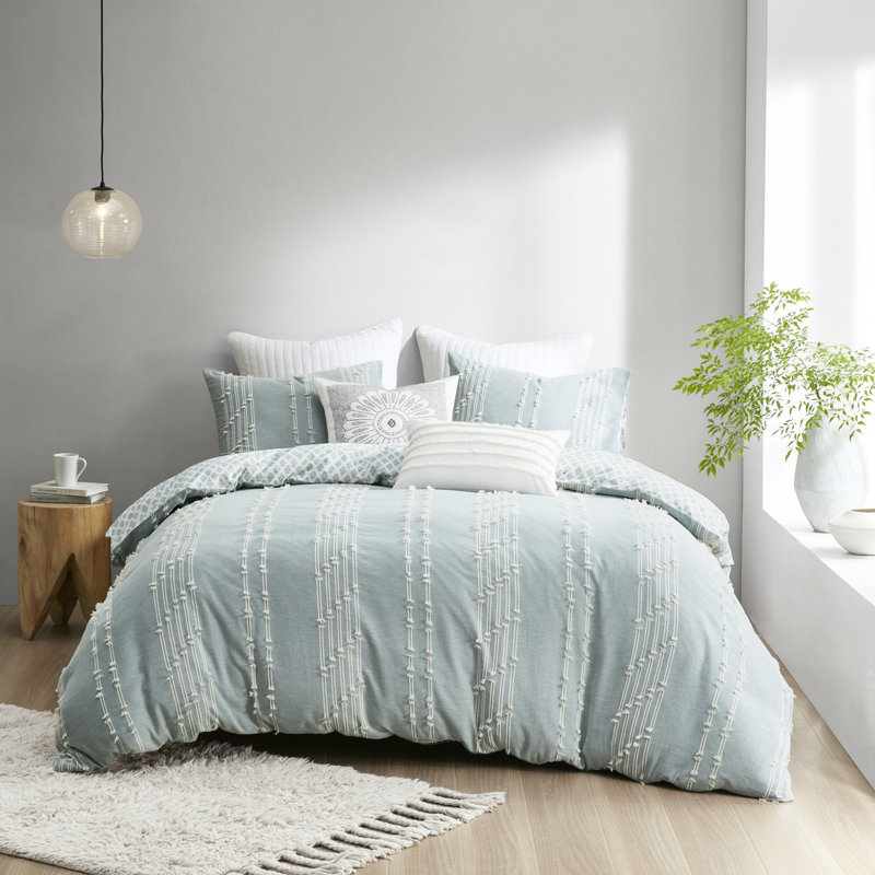 Élégante housse de couette en coton très grand / très grand, fermeture à boutons, ensemble de literie 3 pièces facile à nettoyer avec motif imprimé, attaches intérieures, lavable