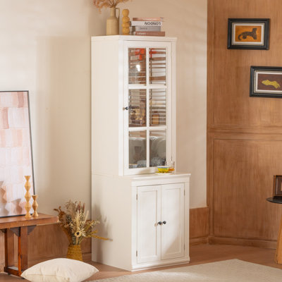 75.25'' Tall Freestanding Pantry Cabinet With Glass Door & Lattice Window