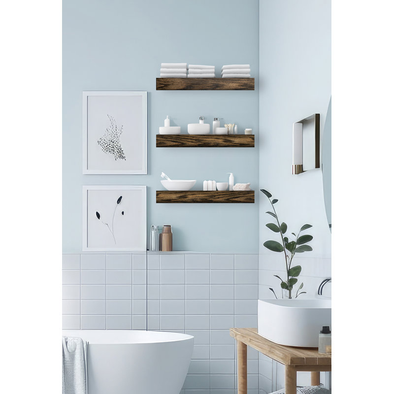 3 Piece Oak Floating Shelf, 3'' H x 17'' W x 4'' D